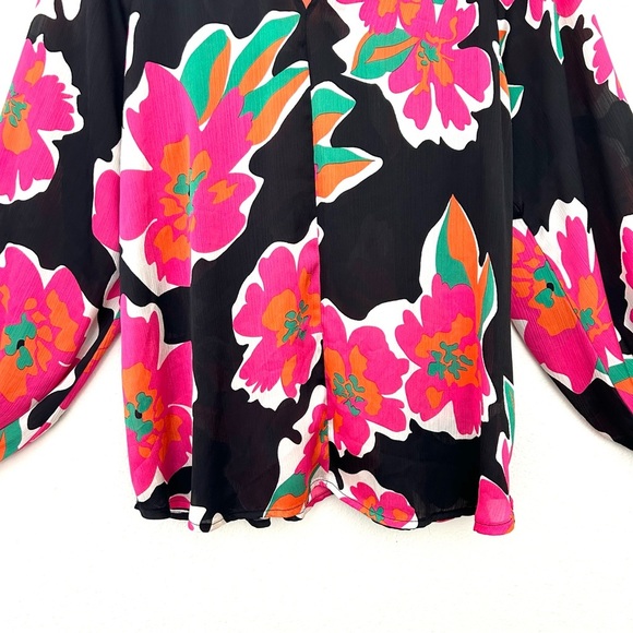 Hazel Anthropologie Floral Blouse Top V-Neck Garden Girl Pink Black Size Large - Picture 6 of 16